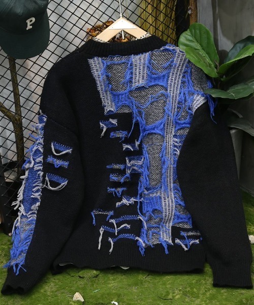 セール】ダメージ加工フリンジデザインカーディガン（カーディガン