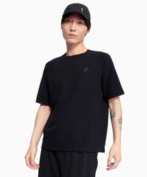 UVカット 吸水速乾 ラグランスリーブ ワンポイント刺繍ロゴ ワッフル半袖ニットTシャツ