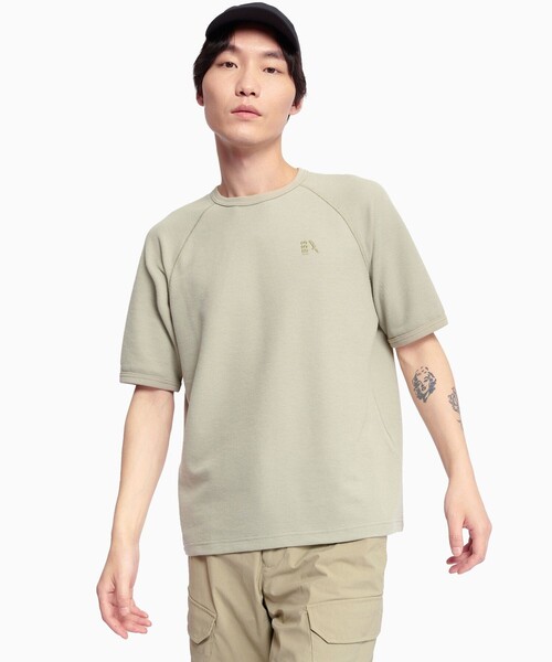 AIGLE(エーグル)の「UVカット 吸水速乾 ラグランスリーブ ワンポイント刺繍ロゴ ワッフル半袖ニットTシャツ(Tシャツ/カットソー・メンズ・ブラック/ライトグリーン・S/M/L/XL)」の3枚目の写真