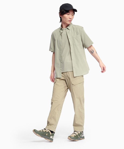 AIGLE(エーグル)の「UVカット 吸水速乾 ラグランスリーブ ワンポイント刺繍ロゴ ワッフル半袖ニットTシャツ(Tシャツ/カットソー・メンズ・ブラック/ライトグリーン・S/M/L/XL)」の4枚目の写真