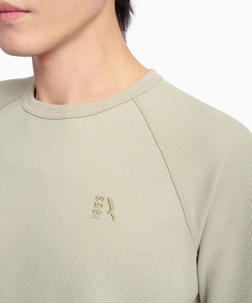 AIGLE(エーグル)の「UVカット 吸水速乾 ラグランスリーブ ワンポイント刺繍ロゴ ワッフル半袖ニットTシャツ(Tシャツ/カットソー・メンズ・ブラック/ライトグリーン・S/M/L/XL)」の5枚目の写真