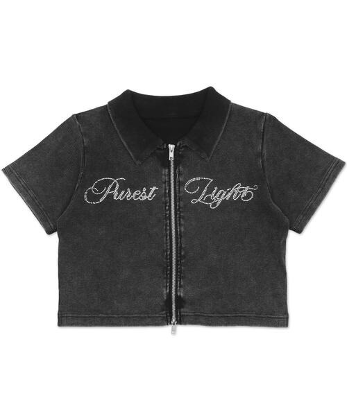 トップス STONE  セール】WEGO/【25年春夏新作】ラインストーンロゴWZIPトップス