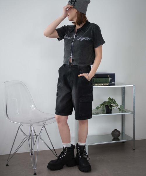 WEGO(ウィゴー)の「WEGO/ラインストーンロゴWZIPトップス(Tシャツ/カットソー・レディース・オフホワイト/スミクロ・FREE)」の4枚目の写真