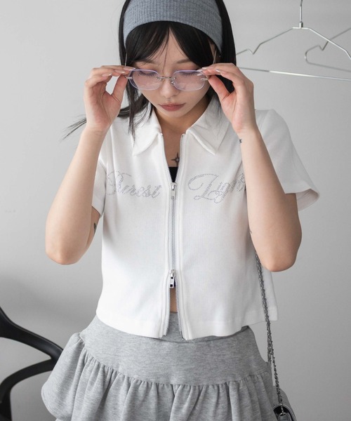 WEGO(ウィゴー)の「WEGO/ラインストーンロゴWZIPトップス(Tシャツ/カットソー・レディース・オフホワイト/スミクロ・FREE)」の10枚目の写真