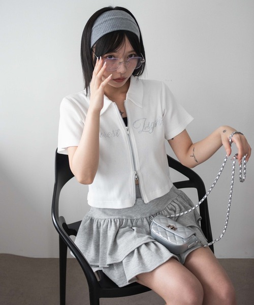 WEGO(ウィゴー)の「WEGO/ラインストーンロゴWZIPトップス(Tシャツ/カットソー・レディース・オフホワイト/スミクロ・FREE)」の12枚目の写真