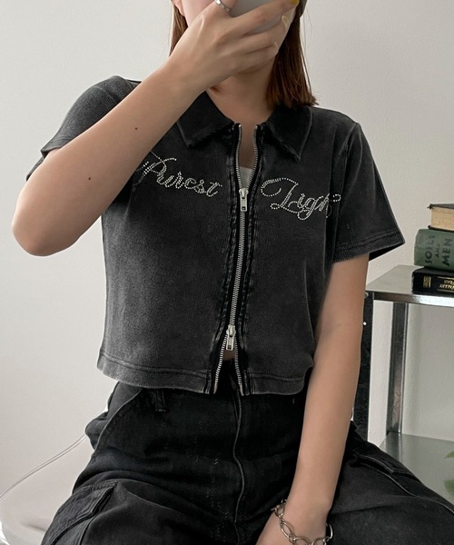WEGO(ウィゴー)の「WEGO/ラインストーンロゴWZIPトップス(Tシャツ/カットソー・レディース・オフホワイト/スミクロ・FREE)」の15枚目の写真