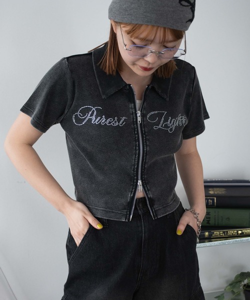 トップス STONE  Cotton rhinestone top - Women | MANGO OUTLET USA