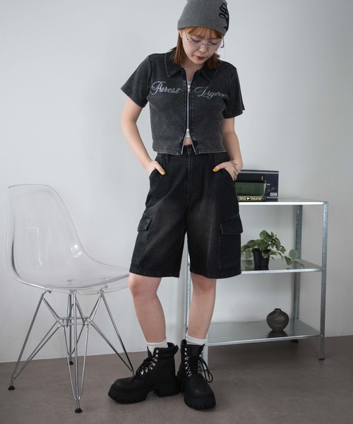セール】WEGO/【25年春夏新作】ラインストーンロゴWZIPトップス