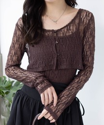 clear | キャミ&カーディガンセットレーストップス[スタイルアップ 韓国 ファッション]≪SS新作≫(Tシャツ/カットソー)