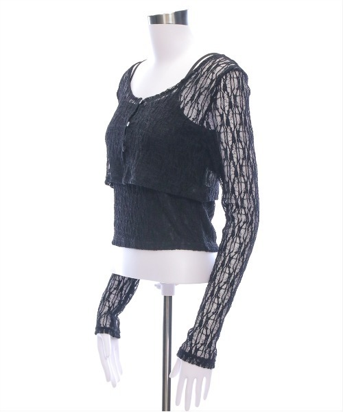 clear（クリア）の「キャミ&カーディガンセットレーストップス[スタイルアップ 韓国 ファッション]≪SS新作≫（Tシャツ/カットソー・レディース・ブラック/オフホワイト/チャコールグレー/アイボリー/ブラウン・F）」の10枚目の写真