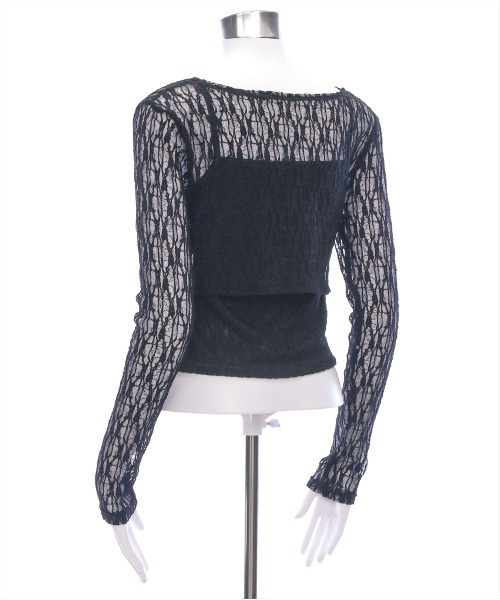 clear（クリア）の「キャミ&カーディガンセットレーストップス[スタイルアップ 韓国 ファッション]≪SS新作≫（Tシャツ/カットソー・レディース・ブラック/オフホワイト/チャコールグレー/アイボリー/ブラウン・F）」の12枚目の写真