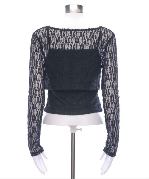 clear（クリア）の「キャミ&カーディガンセットレーストップス[スタイルアップ 韓国 ファッション]≪SS新作≫（Tシャツ/カットソー・レディース・ブラック/オフホワイト/チャコールグレー/アイボリー/ブラウン・F）」の13枚目の写真