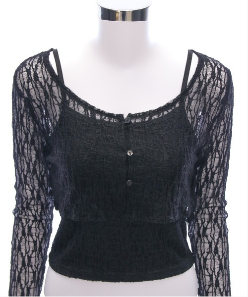 clear（クリア）の「キャミ&カーディガンセットレーストップス[スタイルアップ 韓国 ファッション]≪SS新作≫（Tシャツ/カットソー・レディース・ブラック/オフホワイト/チャコールグレー/アイボリー/ブラウン・F）」の14枚目の写真