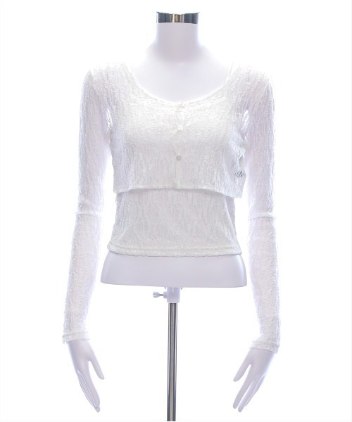 clear（クリア）の「キャミ&カーディガンセットレーストップス[スタイルアップ 韓国 ファッション]≪SS新作≫（Tシャツ/カットソー・レディース・ブラック/オフホワイト/チャコールグレー/アイボリー/ブラウン・F）」の22枚目の写真