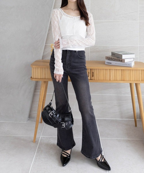 clear（クリア）の「キャミ&カーディガンセットレーストップス[スタイルアップ 韓国 ファッション]≪SS新作≫（Tシャツ/カットソー・レディース・ブラック/オフホワイト/チャコールグレー/アイボリー/ブラウン・F）」の7枚目の写真