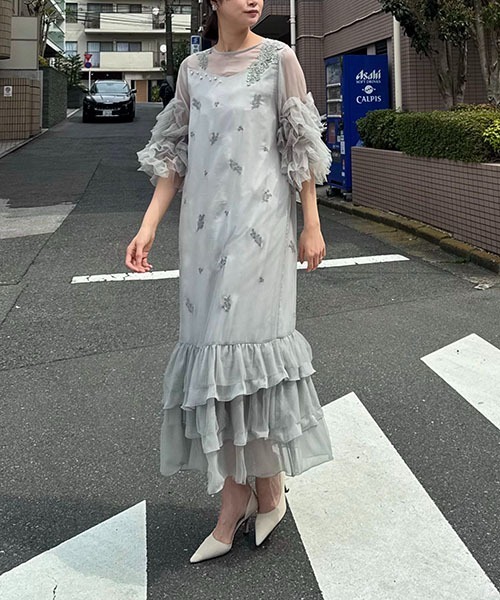 スーツ・フォーマル・ドレス hem tiered volume sleeve embroidery OP hem tiered volume sleeve embroidery OP