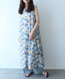 水彩花柄ワンピース　140㎝ 水彩花柄ワンピース【日本製】(SS(85-95㎝) オフ ホワイト