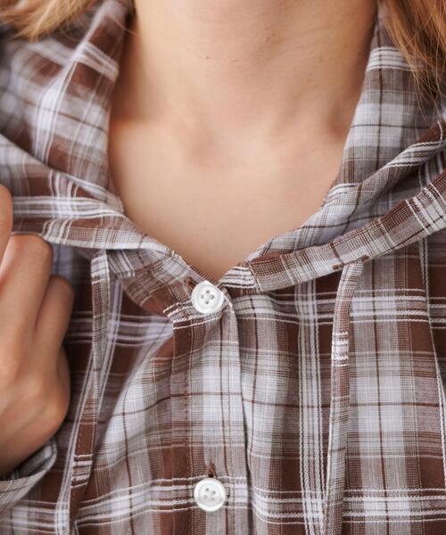 WEGO（ウィゴー）の「WEGO/フードチェックBIGシャツ（シャツ/ブラウス・レディース・ブラウン/ブラック・FREE）」の8枚目の写真