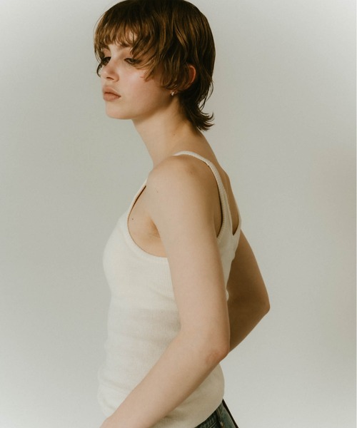 cap in rib tank top/gray,lime | KNUTH MARF