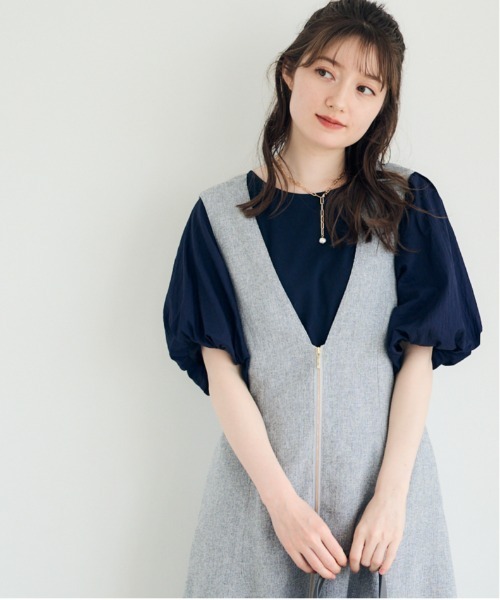 12Twelve Agenda（トゥエルブ　アジェンダ）の「シアーオーガンパフスリーブカットソープルオーバー（Tシャツ/カットソー・レディース・ネイビー/グレイッシュベージュ/チャコールグレー・M）」の3枚目の写真