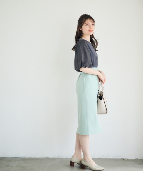 12Twelve Agenda（トゥエルブ　アジェンダ）の「シアーオーガンパフスリーブカットソープルオーバー（Tシャツ/カットソー・レディース・ネイビー/グレイッシュベージュ/チャコールグレー・M）」の14枚目の写真