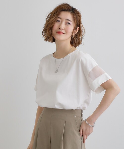 grove（グローブ）の「【UVカット・接触冷感】シアードッキングTシャツ（Tシャツ/カットソー・レディース・ライトブルー/ブラック/ピンク/オフホワイト・02/03/05/04/01）」の2枚目の写真