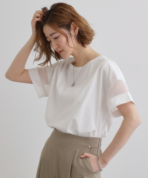 grove（グローブ）の「【UVカット・接触冷感】シアードッキングTシャツ（Tシャツ/カットソー・レディース・ライトブルー/ブラック/ピンク/オフホワイト・02/03/05/04/01）」の5枚目の写真