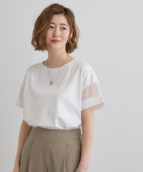 grove（グローブ）の「【UVカット・接触冷感】シアードッキングTシャツ（Tシャツ/カットソー・レディース・ライトブルー/ブラック/ピンク/オフホワイト・02/03/05/04/01）」の6枚目の写真