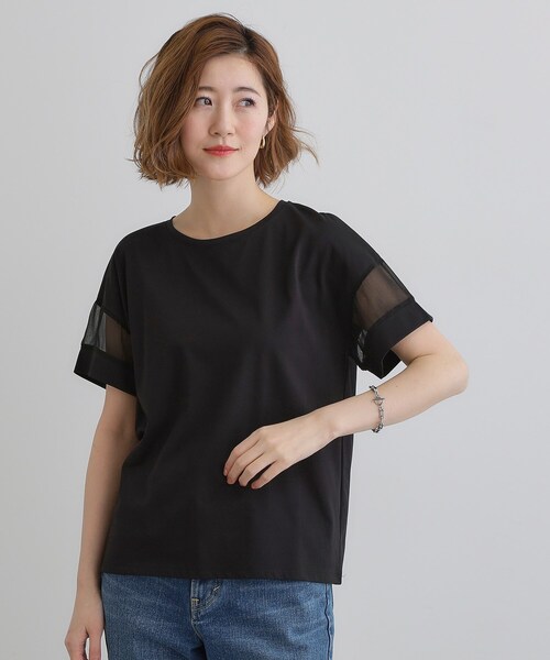 grove（グローブ）の「【UVカット・接触冷感】シアードッキングTシャツ（Tシャツ/カットソー・レディース・ライトブルー/ブラック/ピンク/オフホワイト・02/03/05/04/01）」の9枚目の写真