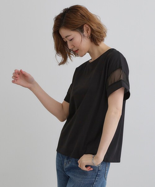 grove（グローブ）の「【UVカット・接触冷感】シアードッキングTシャツ（Tシャツ/カットソー・レディース・ライトブルー/ブラック/ピンク/オフホワイト・02/03/05/04/01）」の10枚目の写真