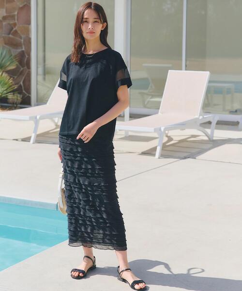 grove（グローブ）の「【UVカット・接触冷感】シアードッキングTシャツ（Tシャツ/カットソー・レディース・ライトブルー/ブラック/ピンク/オフホワイト・02/03/05/04/01）」の12枚目の写真