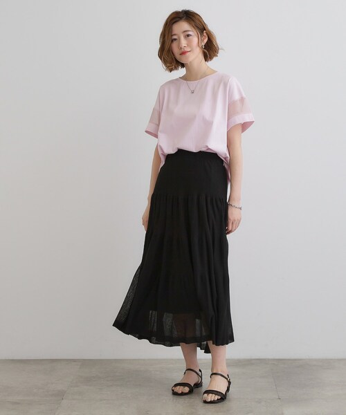 grove（グローブ）の「【UVカット・接触冷感】シアードッキングTシャツ（Tシャツ/カットソー・レディース・ライトブルー/ブラック/ピンク/オフホワイト・02/03/05/04/01）」の16枚目の写真