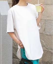 裾ラウンド ロングチュニック 半袖Tシャツ