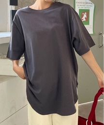 裾ラウンド ロングチュニック 半袖Tシャツ