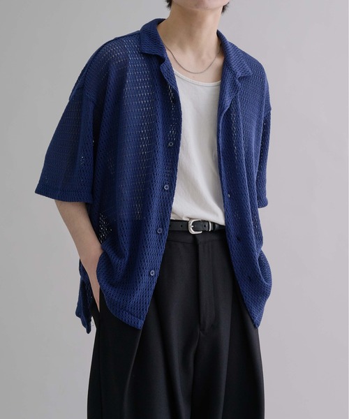 LOHEN ブラック 半袖シャツ オープンカラークロップドシャツ LOHEN