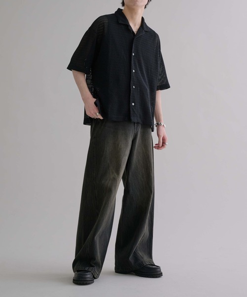 オープンカラーメッシュルーズ半袖シャツ（シャツ/ブラウス）｜epnok