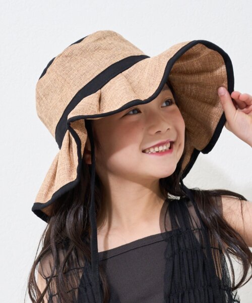 CIAOPANIC TYPY（チャオパニックティピー）の「【KIDS】【UV】たためるジュートフリルHAT（ハット・キッズ・ベージュ/ブラック/アイボリー・ONE SIZE）」の3枚目の写真