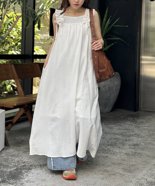 w closet　ドロストノースリーブミニワンピース セール】【3色展開】ドロストフリルタンクワンピース
