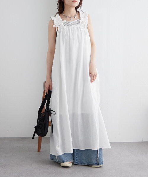 セール】【3色展開】ドロストフリルタンクワンピース