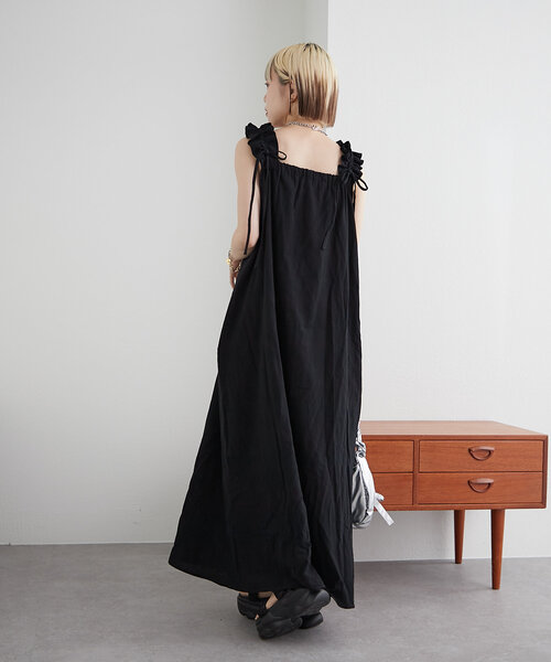 ドロストフリルタンクワンピース w closet ワンピース 「3色展開」ドロストフリルタンク