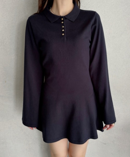Ada.(エイダ)の「金ボタン 衿付きフレアスリーブ ニットミニワンピ(ワンピース・レディース・ベージュ/ネイビー・S/M)」の14枚目の写真