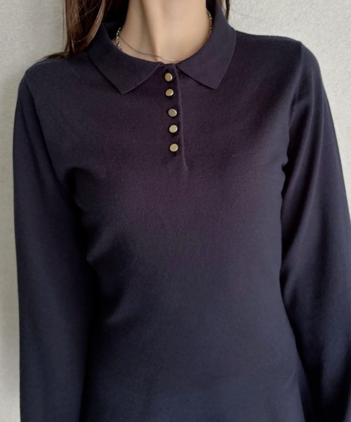 Ada.(エイダ)の「金ボタン 衿付きフレアスリーブ ニットミニワンピ(ワンピース・レディース・ベージュ/ネイビー・S/M)」の15枚目の写真