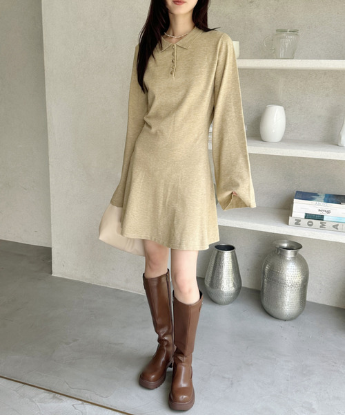 Ada.(エイダ)の「金ボタン 衿付きフレアスリーブ ニットミニワンピ(ワンピース・レディース・ベージュ/ネイビー・S/M)」の17枚目の写真