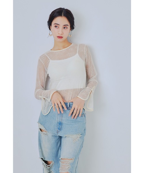 niana(ニアナ)の「ベルスリーブレーストップス スリットスリーブ 結婚式 パーティー オケージョン(Tシャツ/カットソー・レディース・ブラック/アイボリー・M/L)」の2枚目の写真