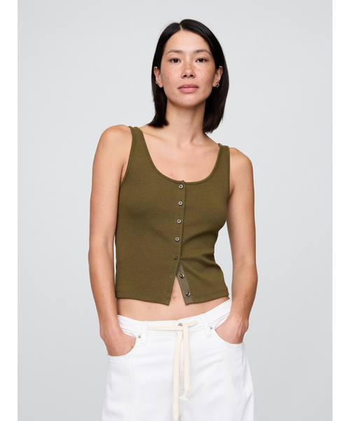 GAP（ギャップ）の「モダン クロップド タンクトップ（タンクトップ・レディース・ブラック/カーキ/ベージュ/ホワイト・XS/S/M/L/XL/XXS）」の4枚目の写真