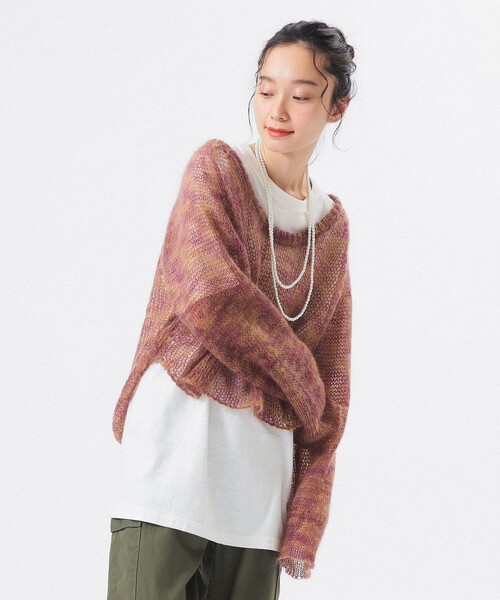 BEAMS BOY（ビームスボーイ）の「【2/5再値下げ】カスリ モヘア ベースボール（ニット/セーター・レディース・ライトイエロー/ブラック/パープル・ONE SIZE）」の3枚目の写真