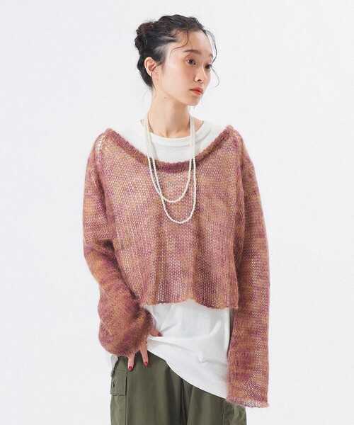 BEAMS BOY（ビームスボーイ）の「【2/5再値下げ】カスリ モヘア ベースボール（ニット/セーター・レディース・ライトイエロー/ブラック/パープル・ONE SIZE）」の6枚目の写真