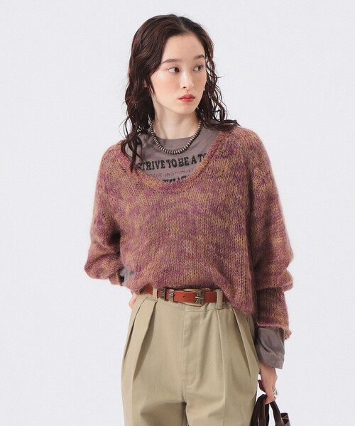 BEAMS BOY（ビームスボーイ）の「【2/5再値下げ】カスリ モヘア ベースボール（ニット/セーター・レディース・ライトイエロー/ブラック/パープル・ONE SIZE）」の9枚目の写真