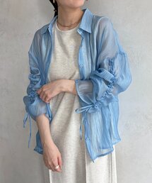Thevon | ラメワッシャー袖シャーリングシアーシャツ(シャツ/ブラウス)