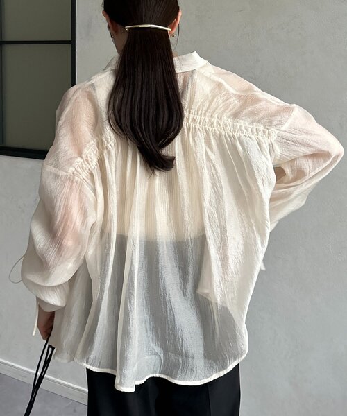 Thevon（ゼボン）の「ラメワッシャー袖シャーリングシアーシャツ（シャツ/ブラウス・レディース・ブラウン/ベージュ/アイボリー/サックスブルー・FREE）」の6枚目の写真